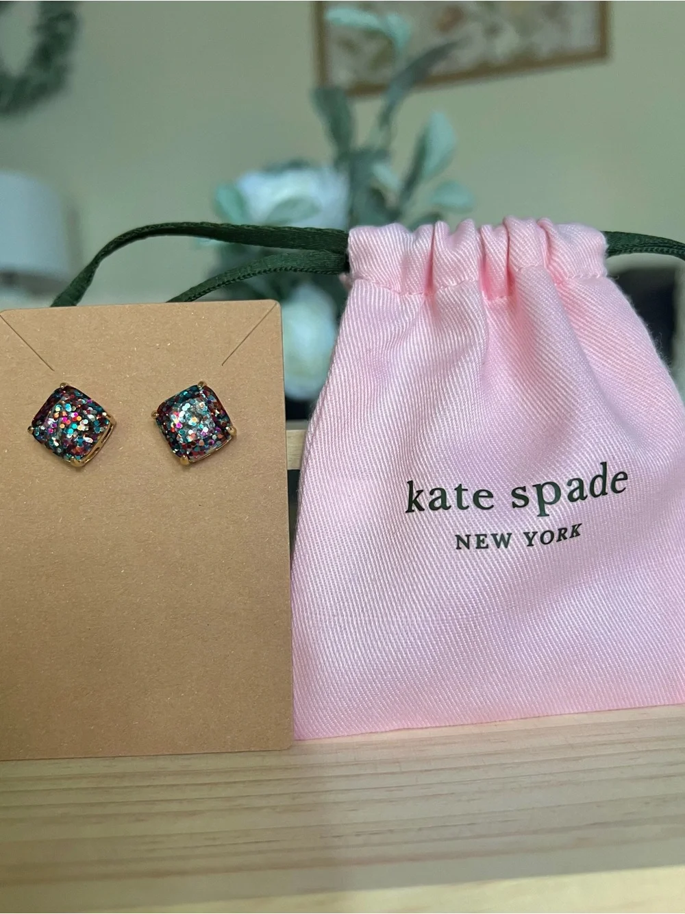 kate spade Multicolor Glitter Square Stud Earrings♠️